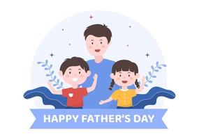 Happy Fathers Day Cartoon Illustration with Picture of Father and Son in Flat Style Design for Poster or Greeting Card