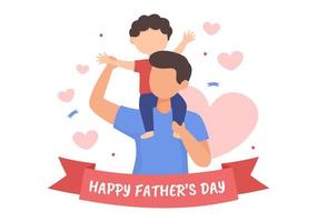 Happy Fathers Day Cartoon Illustration with Picture of Father and Son in Flat Style Design for Poster or Greeting Card vector