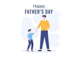 Happy Fathers Day Cartoon Illustration with Picture of Father and Son in Flat Style Design for Poster or Greeting Card