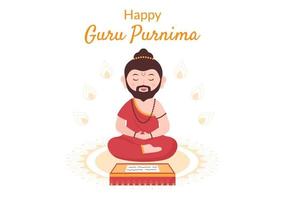 Happy Guru Purnima of Indian Festival to Spiritual and Academic Teachers in Flat Cartoon Flower Background Illustration vector