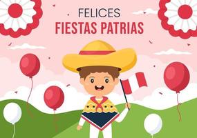 felices fiestas patrias o ilustración de dibujos animados del día de la independencia peruana con bandera y gente linda para la celebración nacional de perú el 28 de julio en un fondo de estilo plano vector