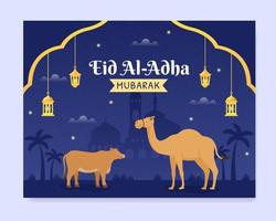 Eid al Adha Photocall Template Flat Design Illustration Editable of Square Background Suitable for Social Media or Greeting Card vector