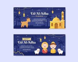 eid al adha plantilla de banner horizontal diseño plano ilustración editable de fondo cuadrado adecuado para redes sociales o tarjeta de felicitación vector