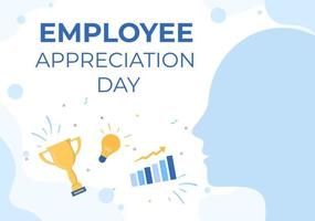 Happy Employee Appreciation Day Cartoon Illustration to Give Thanks or Recognition for their Employees with with Great Job or Trophy in Flat Style vector