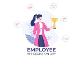 Happy Employee Appreciation Day Cartoon Illustration to Give Thanks or Recognition for their Employees with with Great Job or Trophy in Flat Style