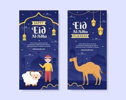 ilustración de diseño plano de plantilla de banner vertical de eid al adha editable de fondo cuadrado adecuado para redes sociales o tarjeta de felicitación vector