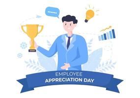feliz día de apreciación de los empleados ilustración de dibujos animados para agradecer o reconocer a sus empleados con un gran trabajo o trofeo en estilo plano