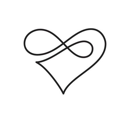 Vector black monoline heart with infinity sign Valentine. Icon on white background. Illustration romantic symbol linked, join, love, passion and wedding. Template for greeting card