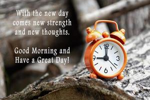 Motivational and inspirational quote with alarm clock isolated on tree trunk. photo