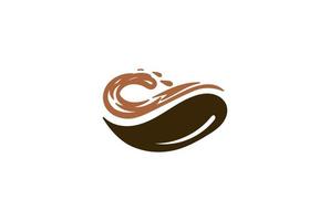 grano de café retro vintage con ola de playa oceánica para vector de diseño de logotipo de cafetería