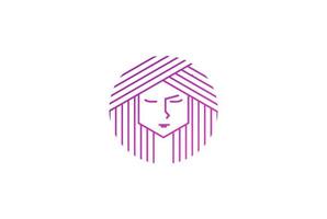 Circle Circular Round Geometric Beauty Woman Girl Lady Female Head Face Hair Line Logo Design Vector
