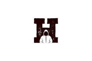 Vintage Initial Letter H with Mysterious Man for Hacker Logo Design vector