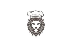 cara de cabeza de rey león retro vintage con sombrero de chef para restaurante cocinar vector de diseño de logotipo de comida