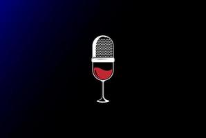 Mic Microphone with Wine Vodka Glass for Nightlife Podcast Record Studio Logo Design Vector