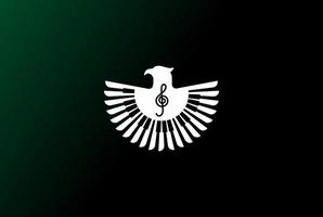 alas extendidas águila halcón con piano para instrumento musical vector de diseño de logotipo