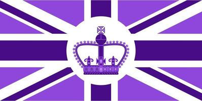 bandera británica en púrpura con el emblema de la reina del 70 aniversario en el trono en el reino unido. afiche con el símbolo del jubileo de platino. plantilla o tarjeta de banner púrpura