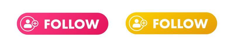 Follow button set in flat design style. Gradient follow button interface for web and apps.