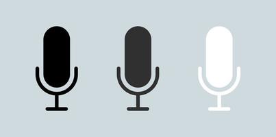 Microphone icon set. Podcast vector icon set in black, grey and white colors.