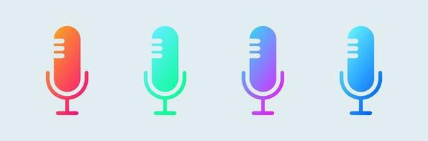 Podcast vector icon set in gradient colors. Microphone audio sound icon symbol flat design vector.