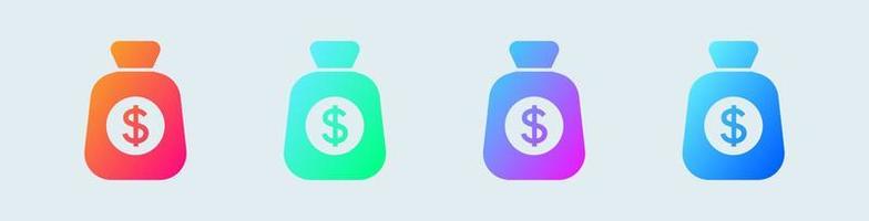 icono de vector de bolsa de dinero en colores degradados. concepto de negocio de signo de saco de monedas.