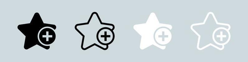 Stars symbol set for add to favorite icon in black and white colors. User interface vector icon.