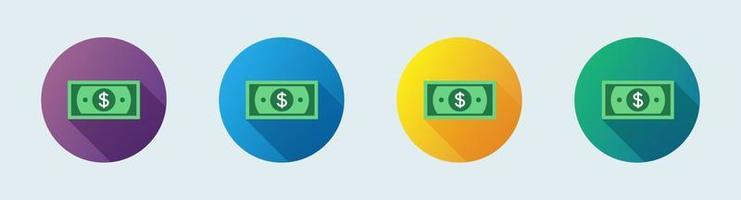 Green American dollar bill flat icon for financial apps and websites. vector