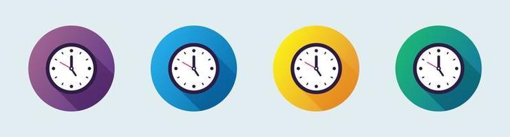 Clock icon set in flat design style. Vector time and clock icon set.