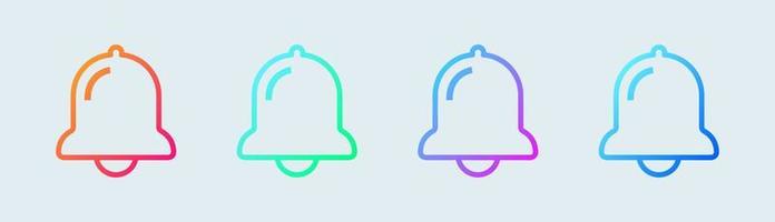 Notification or bell icon set in line gradient colors. Alarm clock and smartphone application alert.