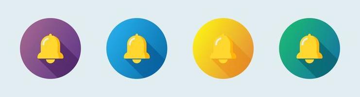 Notification or bell icon set in flat design style. Alarm symbol. vector