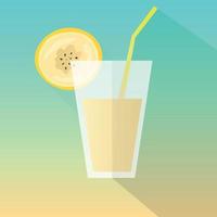 Banana juice glass. Flat icon with long shadow. Vector illustration