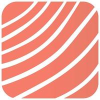 sushi roll. salmon slice. fish. pink logo for see food bar. red and white lines vector