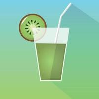 Kiwi juice glass icon with slice. Flat design. long shadow. Vector illustration