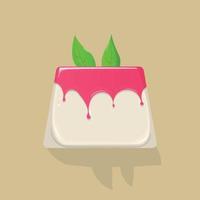 Panna cotta with strawberry jam and mint leaves. Italian dessert flat line icon. Vector illustration