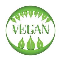 Vegan vector icon. Organic, bio, eco symbol. Vegan, no meat, lactose free, healthy, fresh and nonviolent food. Round green vector illustration with leaves for stickers, labels and logos
