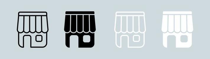 Store icon in black and white vector illustration. Retail shop icon collection.