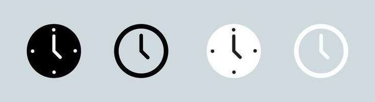 icono de reloj en colores blanco y negro. conjunto de símbolo de icono de reloj analógico. vector