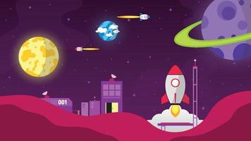 Space Colony On Planet Vector Concept With Spaceships Or Rockets Free Vector