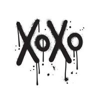 cartel de graffiti urbano xoxo rociado en negro sobre blanco. metáfora del beso. ilustración dibujada a mano vectorial con salpicaduras y gotas vector