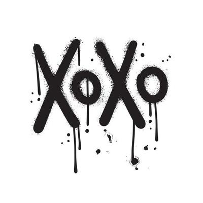 Urban graffiti XOXO sign sprayed in black over white. Kiss metaphor. Vector hand drawn illustration with splashes and drops