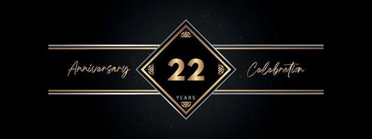 22 years anniversary golden color with decorative frame isolated on black background for anniversary celebration event, birthday party, brochure, greeting card. 22 Year Anniversary Template Design vector