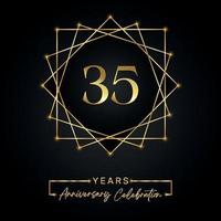 Diseño de celebración de aniversario de 35 años. Logotipo de 35 aniversario con marco dorado aislado sobre fondo negro. diseño vectorial para evento de celebración de aniversario, fiesta de cumpleaños, tarjeta de felicitación. vector