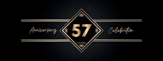 57 years anniversary golden color with decorative frame isolated on black background for anniversary celebration event, birthday party, brochure, greeting card. 57 Year Anniversary Template Design vector