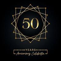 50 years Anniversary Celebration Design. 50 anniversary logo with golden frame isolated on black background. Vector design for anniversary celebration event, birthday party, greeting card.