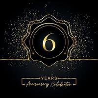 6 years anniversary celebration with golden star frame isolated on black background. Vector design for greeting card, birthday party, wedding, event party, invitation card. 6 years Anniversary logo.