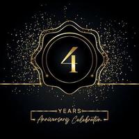 4 years anniversary celebration with golden star frame isolated on black background. Vector design for greeting card, birthday party, wedding, event party, invitation card. 4 years Anniversary logo.