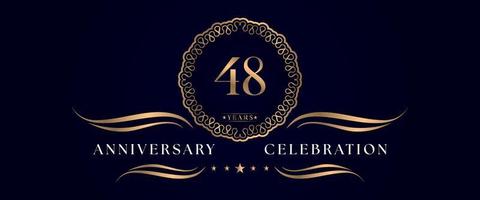 48 years anniversary celebration with elegant circle frame isolated on dark blue background. Vector design for greeting card, birthday party, wedding, event party, ceremony. 48 years Anniversary logo.