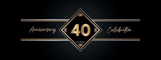 40 years anniversary golden color with decorative frame isolated on black background for anniversary celebration event, birthday party, brochure, greeting card. 40 Year Anniversary Template Design vector