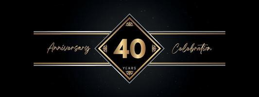 40 años de color dorado de aniversario con marco decorativo aislado en fondo negro para el evento de celebración de aniversario, fiesta de cumpleaños, folleto, tarjeta de felicitación. diseño de plantilla de aniversario de 40 años vector