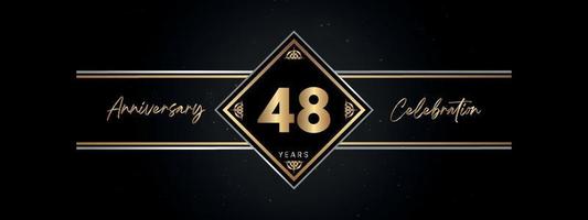 48 años de color dorado de aniversario con marco decorativo aislado en fondo negro para el evento de celebración de aniversario, fiesta de cumpleaños, folleto, tarjeta de felicitación. diseño de plantilla de aniversario de 48 años vector