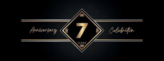 7 years anniversary golden color with decorative frame isolated on black background for anniversary celebration event, birthday party, brochure, greeting card. 7 Year Anniversary Template Design vector